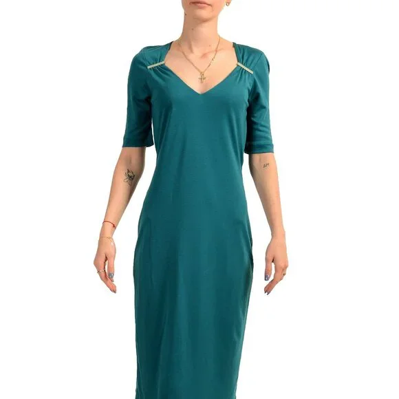 Hugo Boss Women's "Elejani" Emerald Green Pencil V-Neck Dress US S IT 40